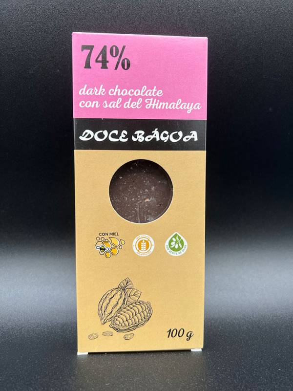 Tableta de chocolate negro 74% con sal del Himalaya Doce Bágoa